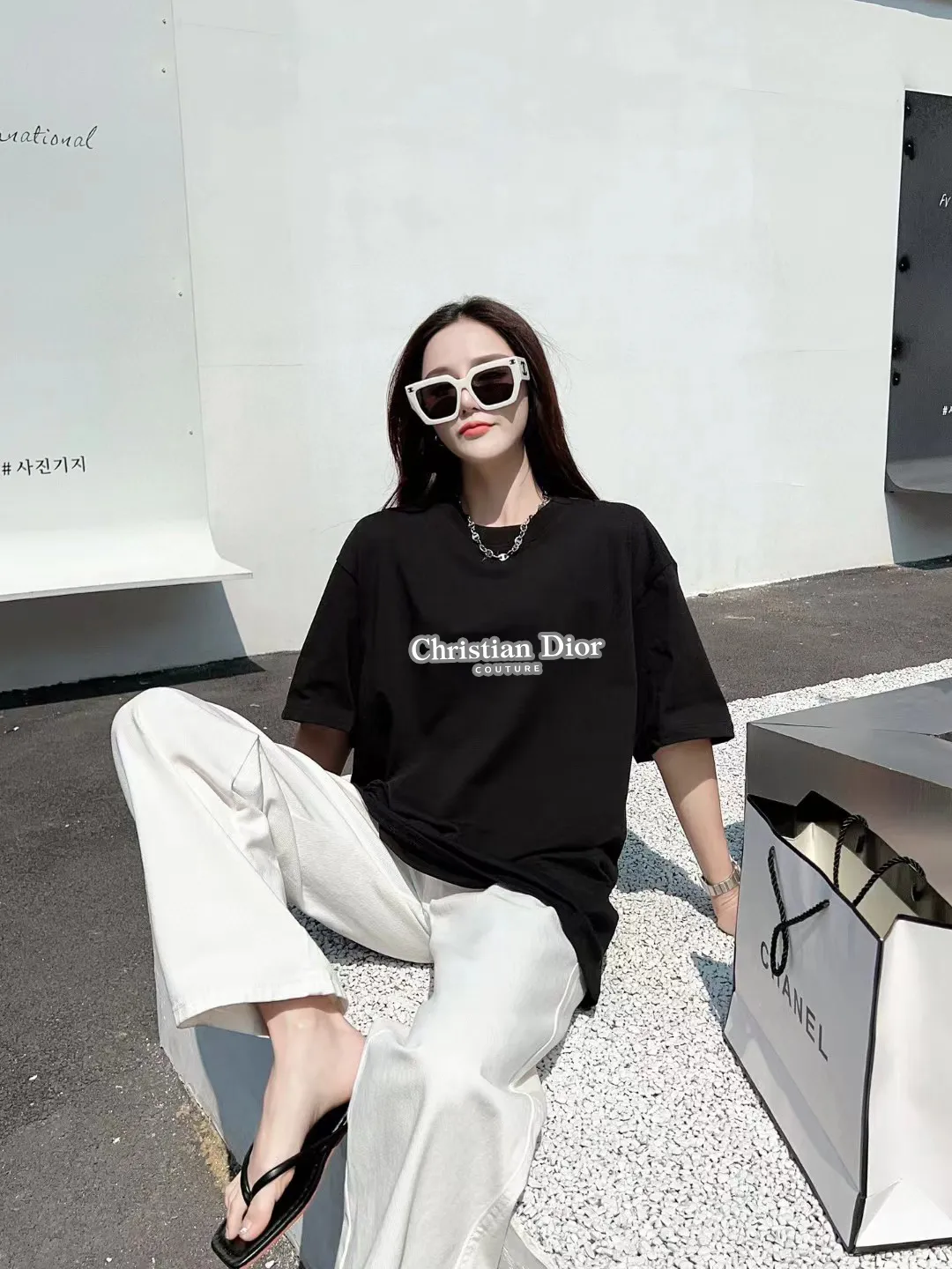 🅿️170 [DIOR Dior] 2025FW short-sleeved T-shirt LOGO printing High-end 26s double yarn 300g fabric Heavy fabric Customized frame ribbing in the same cylinder and dyeing Complete three standards Same style for men and women Color: Black White Size: S M L XL 2XL