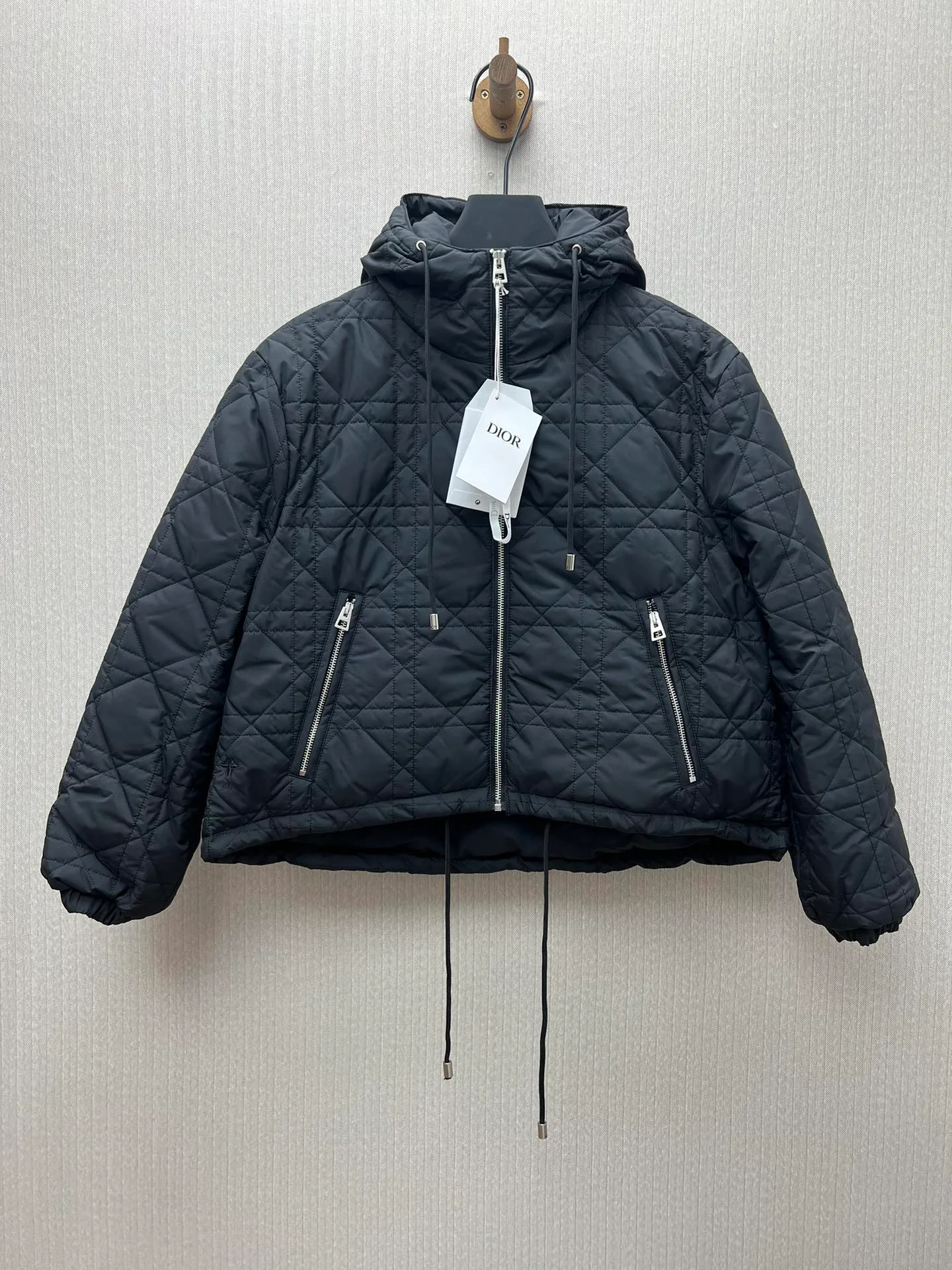 🅿️650 Dior 25ss new Dioralps quilted taffeta technical cannage pattern solid color hooded zipper long-sleeved cotton jacket women's size: S.M.L.