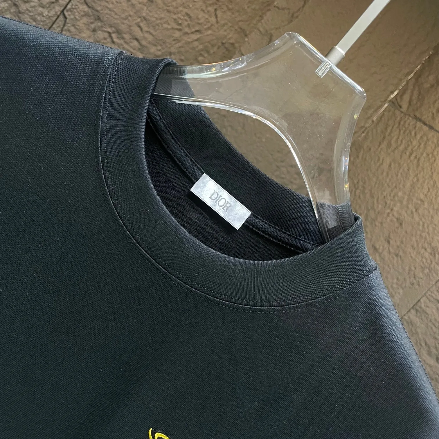 🅿️190 Dio* Dior* 2025 spring and summer new short-sleeved T-shirt Heavy cotton letter logo embroidery Color: black white Size: S M L XL XXL