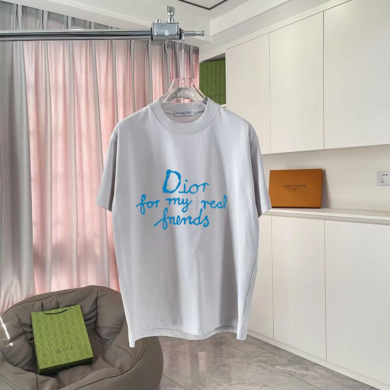 🅿️170 Dio*Dior 2025 summer new style Personalized letter logo printing Short-sleeved T-shirt Customized fabric 300g Same style for men and women Color: Black White Pink Iron Gray Size: S M L XL XXL Five codes​