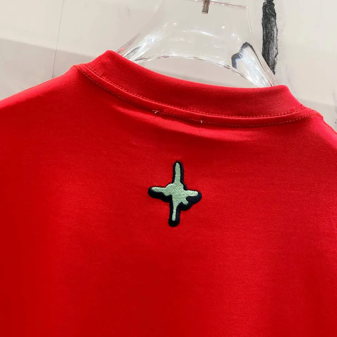 🅿️180 DIOR 260g round neck short-sleeved T-shirt, color block embroidery🪡letter LOGO design logo, official synchronization, high version, high quality, fashionable personality, versatile trend, pure original quality, original fabric, tag, collar label, washed wheat, complete three standards, color: black, white, red. Size: XS-L