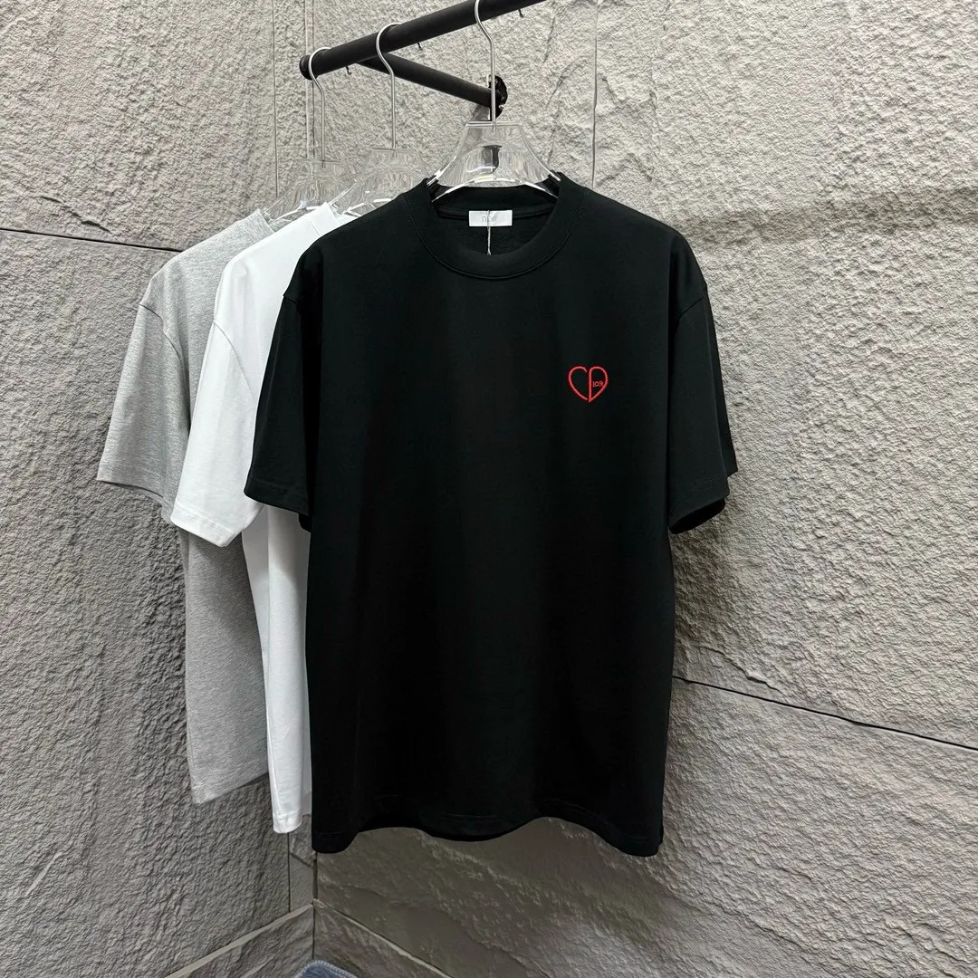 🅿️180 Dio*Dior* 2025 Spring and Summer Style Small love letter embroidered personalized logo Customized double yarn plain cotton fabric Short-sleeved T-shirt Unisex Size: S (90-130 catties) M (120-150 catties) L (140-165 catties) XL (160-180 catties) XXL (180-210 catties) Color: black white
