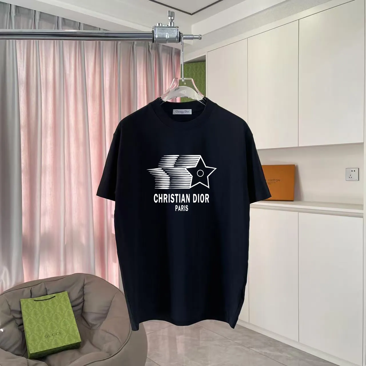 🅿️172 Dio Dior 2025 summer new style Personalized letter logo printing Short-sleeved T-shirt Customized fabric 300g Same style for men and women Color: Black White Pink Lake Green Size: S M L XL XXL Five codes​