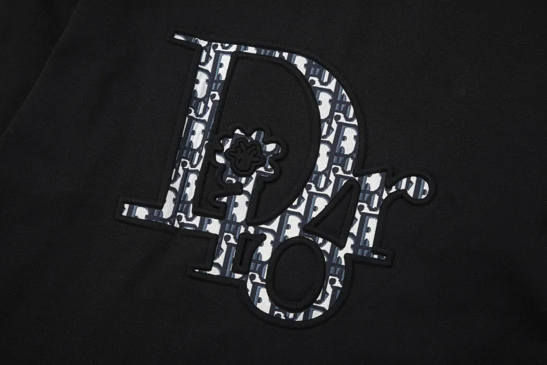 🅿️170 high version DIOR Dior 2025 early spring new style, customized 310g double yarn pure cotton fabric, embossed letter logo with embossed patch, same style for men and women, short-sleeved T-shirt, color: black, size: S-XL