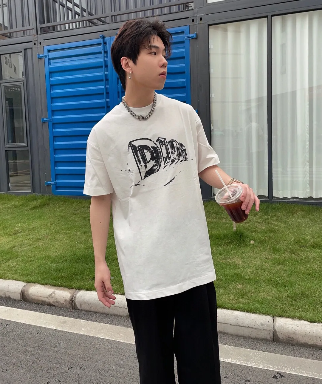 🅿️170 [DIOR Dior] 2025FW short-sleeved T-shirt LOGO printing High-end 26s double yarn 300g fabric Heavy fabric Customized frame ribbing in the same cylinder and dyeing Complete three standards Same style for men and women Color: Black White Size: S M L XL 2XL