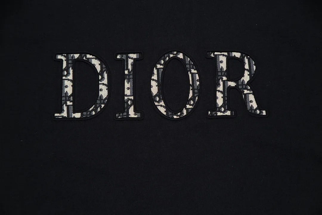 🅿️170 DIOR Dior classic hot style, customized 32 pieces of 310g double yarn pure cotton fabric, embossed jacquard patch letter logo, same style for men and women, short-sleeved T-shirt, color: black, size: S-XL