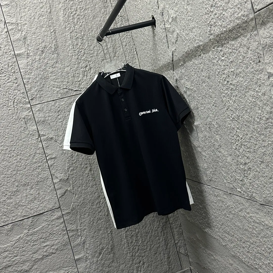 🅿️180 Dio*Dior* short-sleeved POLO 2025 spring and summer new style Simple letter embroidered pique fabric Short-sleeved polo stand-up collar Unisex Size: M L XL 2XL 3XL Color: Black White
