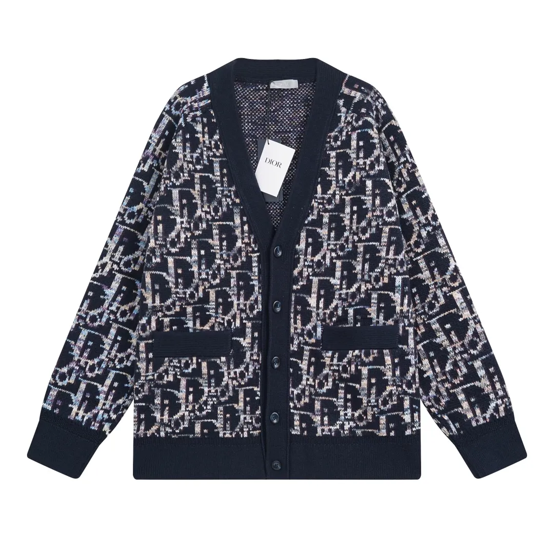 🅿️290 Dior CD Blue Sheep Wool Jacquard Oblique Printed Sweater Cardigan Jacket Description This sweater is decorated with Dior's classic Oblique print. Crafted from blue sheepskin jacquard with ribbed details. Can be paired with a variety of outfits to show off your personality. Multicolor Oblique print throughout Ribbed cuffs and hem 100% sheep wool Size: XS-L