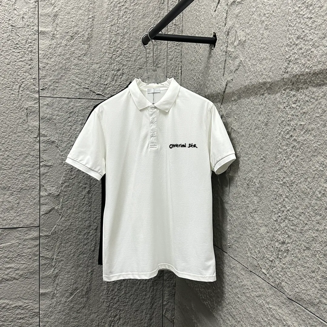🅿️180 Dio*Dior* short-sleeved POLO 2025 spring and summer new style Simple letter embroidered pique fabric Short-sleeved polo stand-up collar Unisex Size: M L XL 2XL 3XL Color: Black White