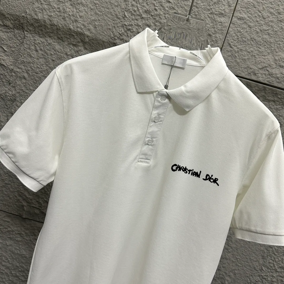 🅿️180 Dio*Dior* short-sleeved POLO 2025 spring and summer new style Simple letter embroidered pique fabric Short-sleeved polo stand-up collar Unisex Size: M L XL 2XL 3XL Color: Black White