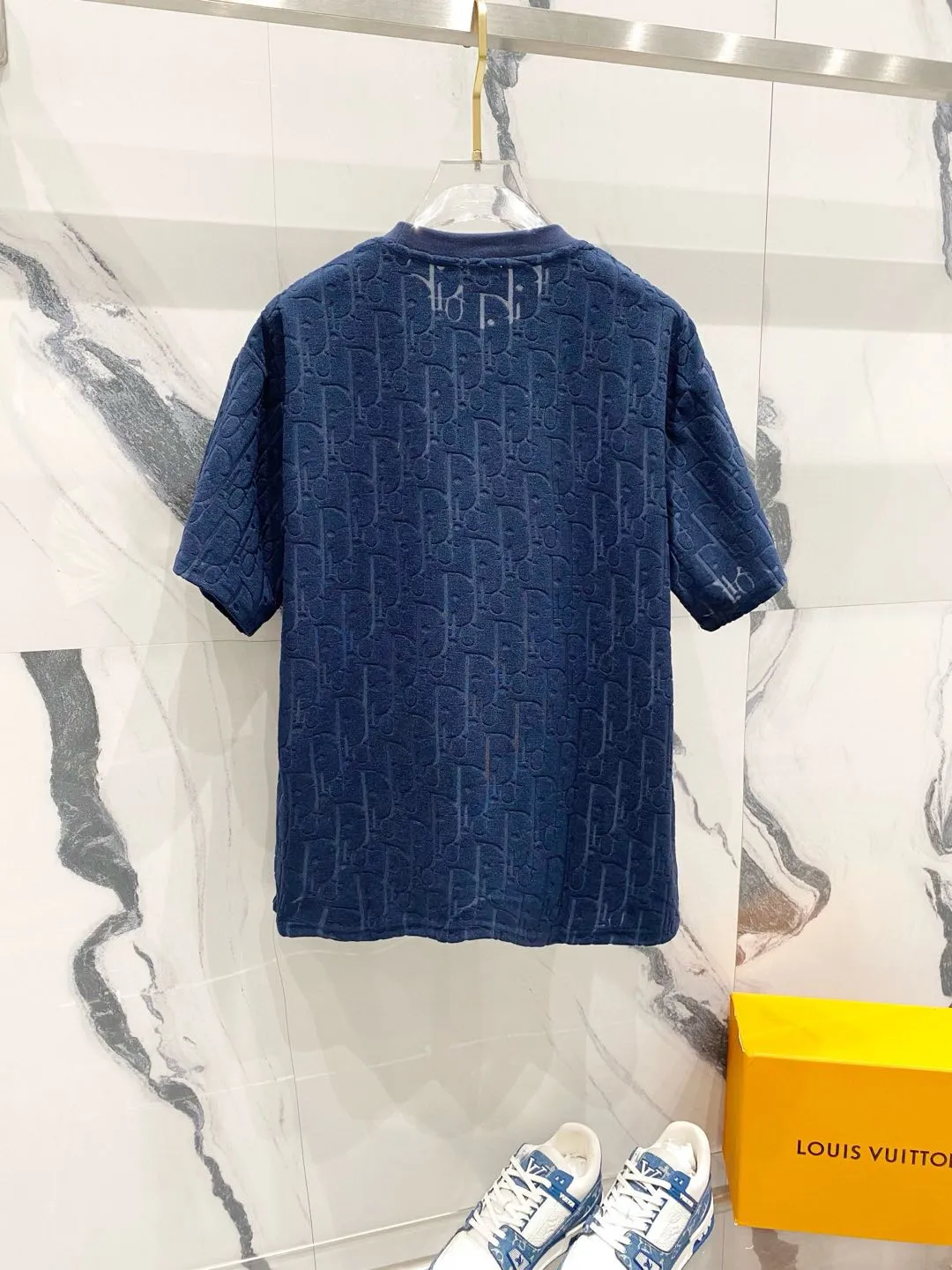🅿️180 DIOR 260g round neck short-sleeved T-shirt, classic continuation of CD letters dark pattern LOGO, official synchronization, high version, high quality, fashionable personality, versatile trend, pure original quality, original fabric, hangtag, collar label, washed wheat, complete three labels, color: black, white, green, royal blue, brown, light blue, size: XS-L