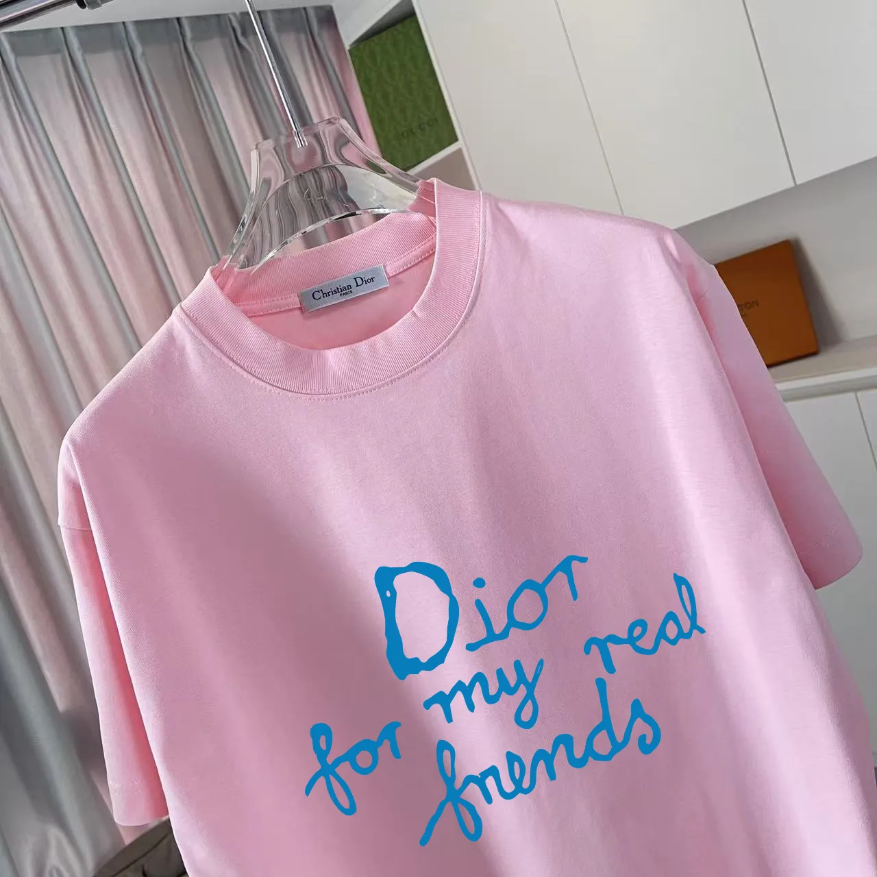 🅿️170 Dio*Dior 2025 summer new style Personalized letter logo printing Short-sleeved T-shirt Customized fabric 300g Same style for men and women Color: Black White Pink Iron Gray Size: S M L XL XXL Five codes​