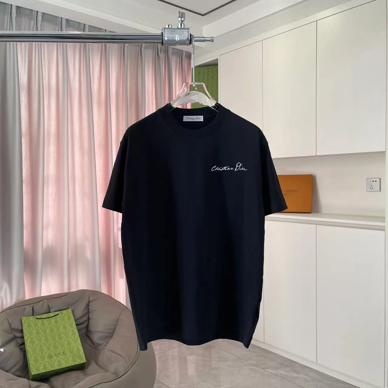 🅿️170 Dio Dior 2025 summer new style Personalized letter logo printing Short-sleeved T-shirt Customized fabric 300g Same style for men and women Color: Black White Pink Sky Blue Iron Gray Size: S M L XL XXL Five codes ​