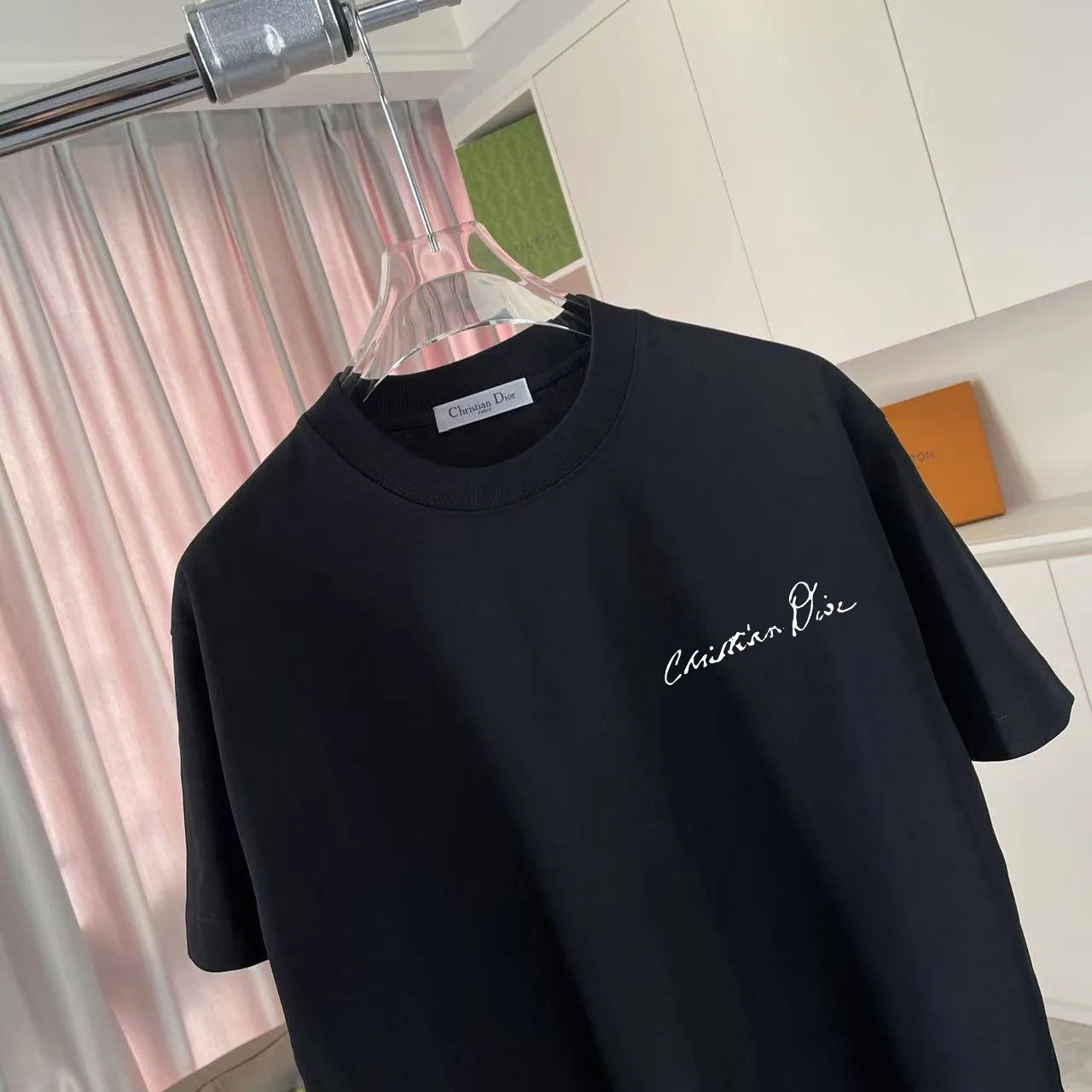 🅿️170 Dio Dior 2025 summer new style Personalized letter logo printing Short-sleeved T-shirt Customized fabric 300g Same style for men and women Color: Black White Pink Sky Blue Iron Gray Size: S M L XL XXL Five codes ​