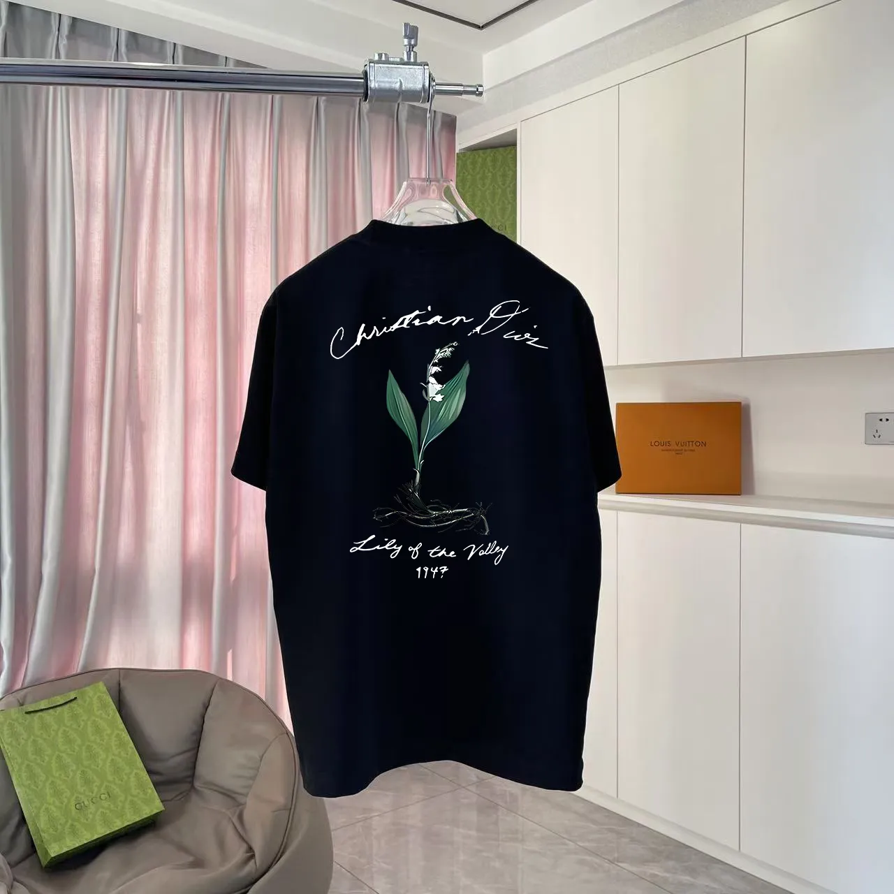 🅿️170 Dio Dior 2025 summer new style Personalized letter logo printing Short-sleeved T-shirt Customized fabric 300g Same style for men and women Color: Black White Pink Sky Blue Iron Gray Size: S M L XL XXL Five codes ​