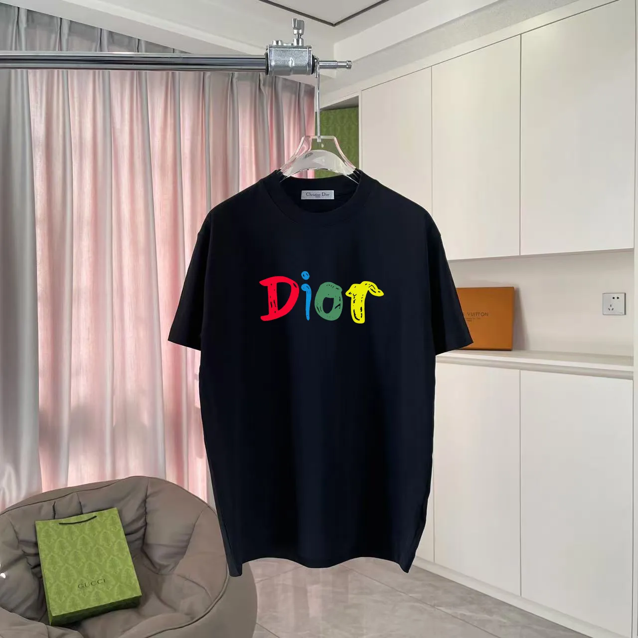 🅿️170 Dio Dior 2025 summer new style personalized letter logo printing short-sleeved T-shirt customized fabric 300g same style for men and women Color: black white pink lake green purple Size: S M L XL XXL five sizes