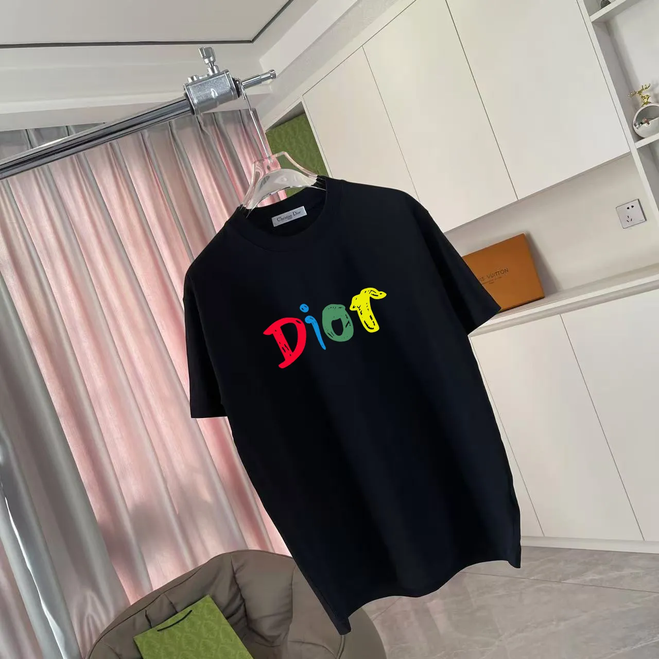 🅿️170 Dio Dior 2025 summer new style personalized letter logo printing short-sleeved T-shirt customized fabric 300g same style for men and women Color: black white pink lake green purple Size: S M L XL XXL five sizes