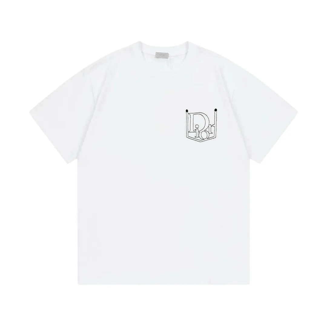 🅿️170 Dior 2025 early spring new style, customized 270g double yarn pure cotton fabric, embroidered fake pockets, hollow letter logo, same style for men and women, short-sleeved T-shirt, color: white, size: XS-L