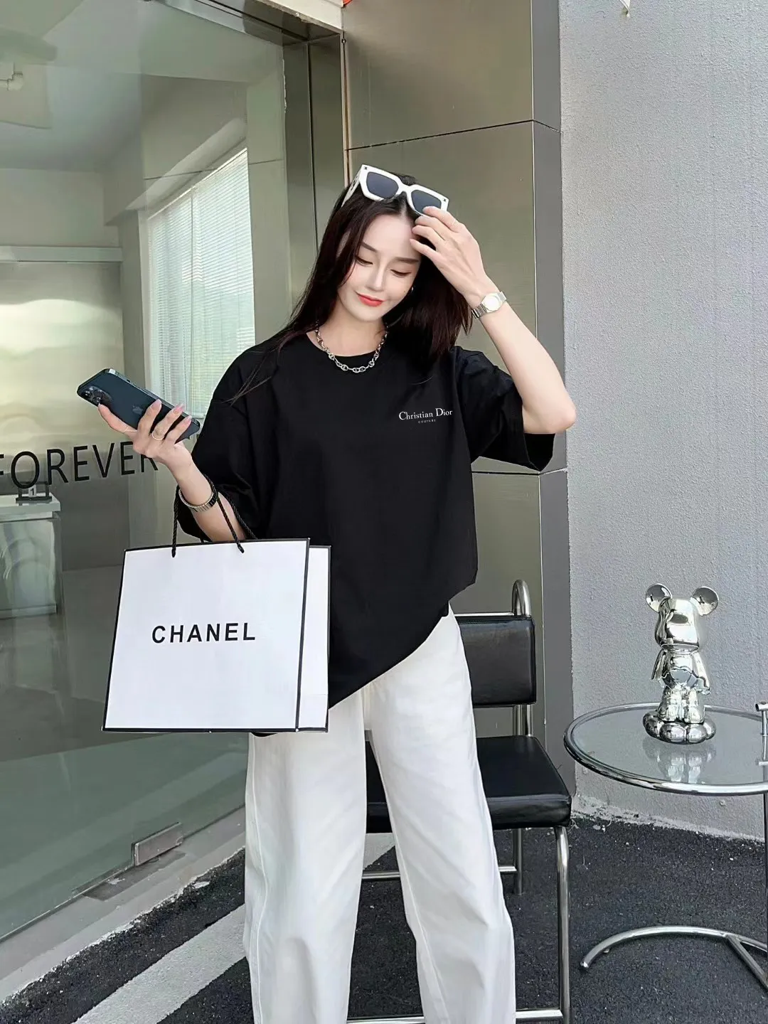 🅿️170 [DIOR Dior] 2025FW short-sleeved T-shirt LOGO printing High-end 26s double yarn 300g fabric Heavy fabric Customized frame ribbing in the same cylinder and dyeing Complete three standards Same style for men and women Color: Black White Size: S M L XL 2XL