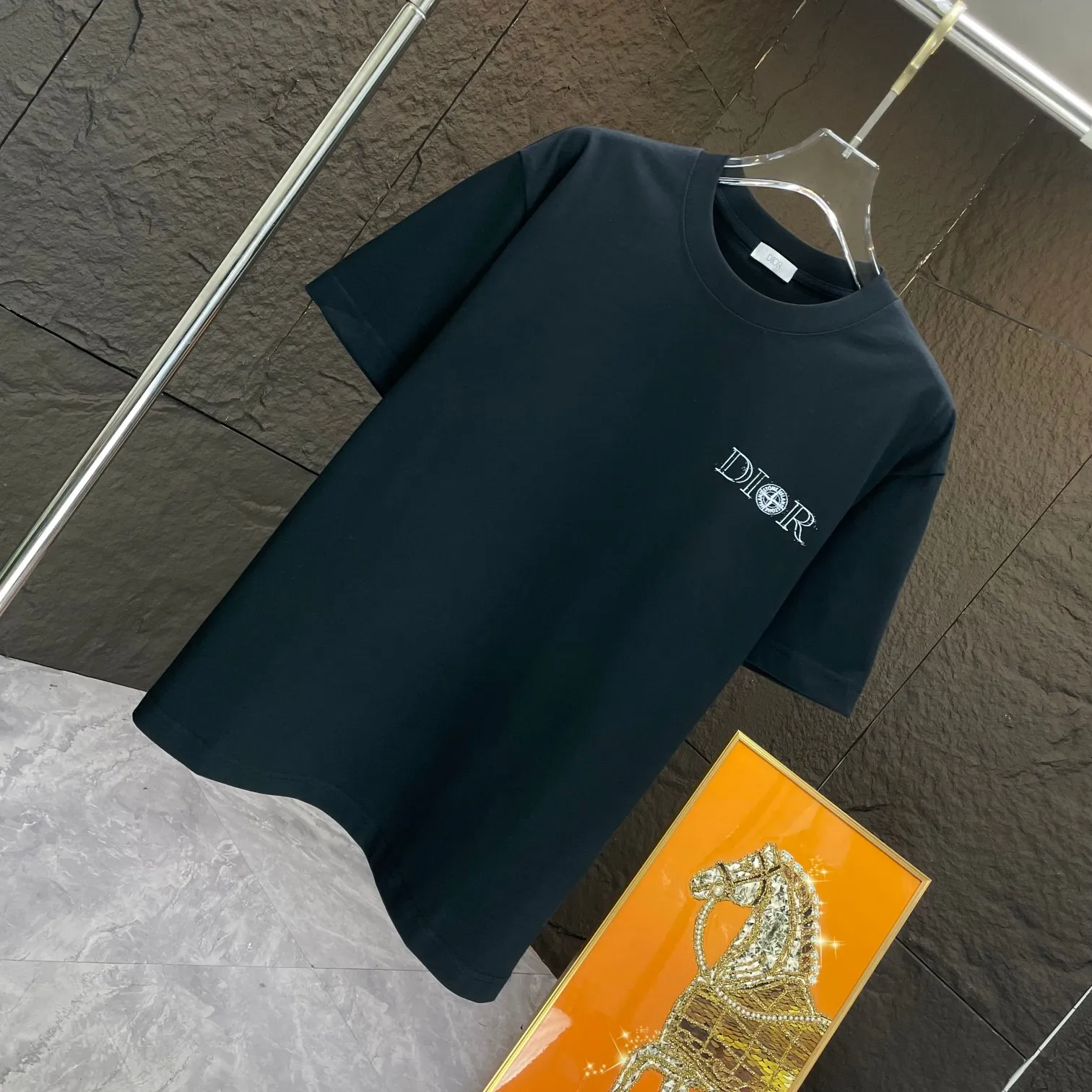 🅿️170 Dio* Dior* 2025 spring and summer new short-sleeved T-shirt Heavy cotton personalized print Color: Black White Mint Green Size: S M L XL XXL