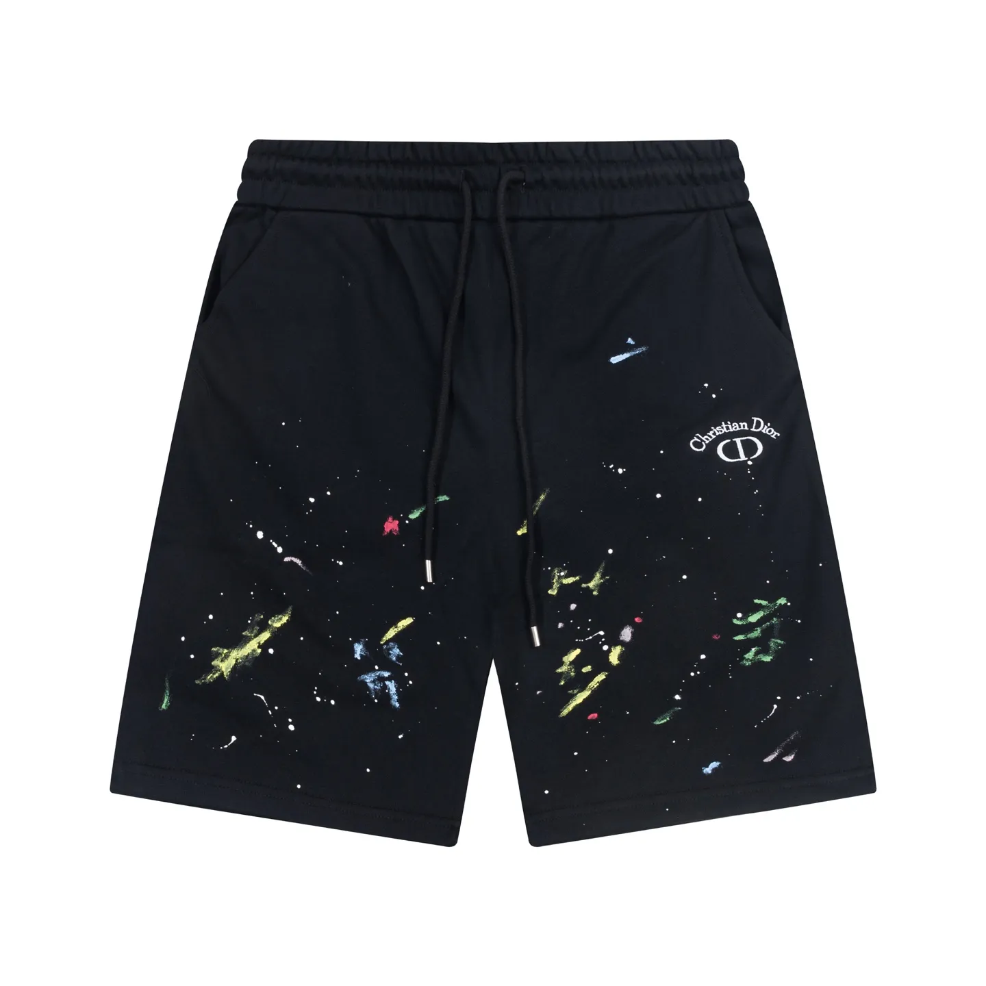 🅿️200 DIOR 2025 new model, light luxury, daily commuting for men and women, high-density embroidered CD letter logo, hand-painted graffiti embellishment, casual shorts ·Customized terry fabric ·Adjustable elastic waist design ·Waist label tags, three wash marks complete Color: Black Size: S M L XL