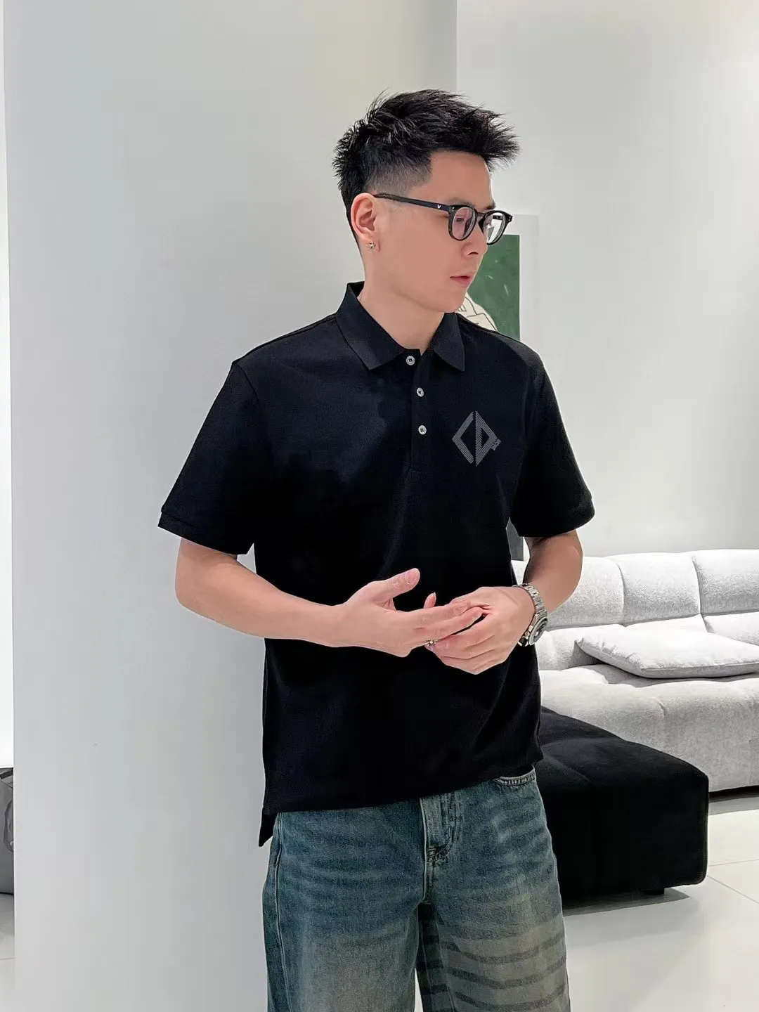 🅿️220 [Dior] 2025FW short-sleeved lapel polo shirt Color: Black White Size: S-XXL