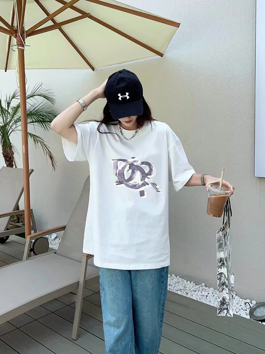 🅿️170 [DIOR Dior] 2025FW short-sleeved T-shirt LOGO printing High-end 26s double yarn 300g fabric Heavy fabric Customized frame ribbing in the same cylinder and dyeing Complete three standards Same style for men and women Color: Black White Size: S M L XL 2XL