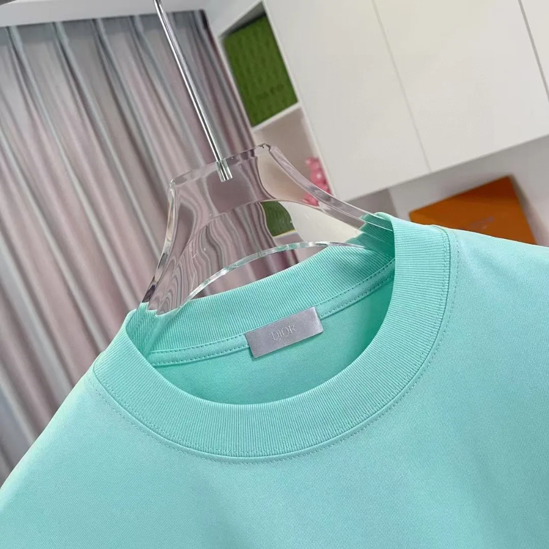 🅿️170 Dio*2025 autumn new style Personalized letter logo printing Short-sleeved T-shirt Customized fabric 300g Same style for men and women Color: black white lake green iron gray Size: S M L XL XXL five sizes
