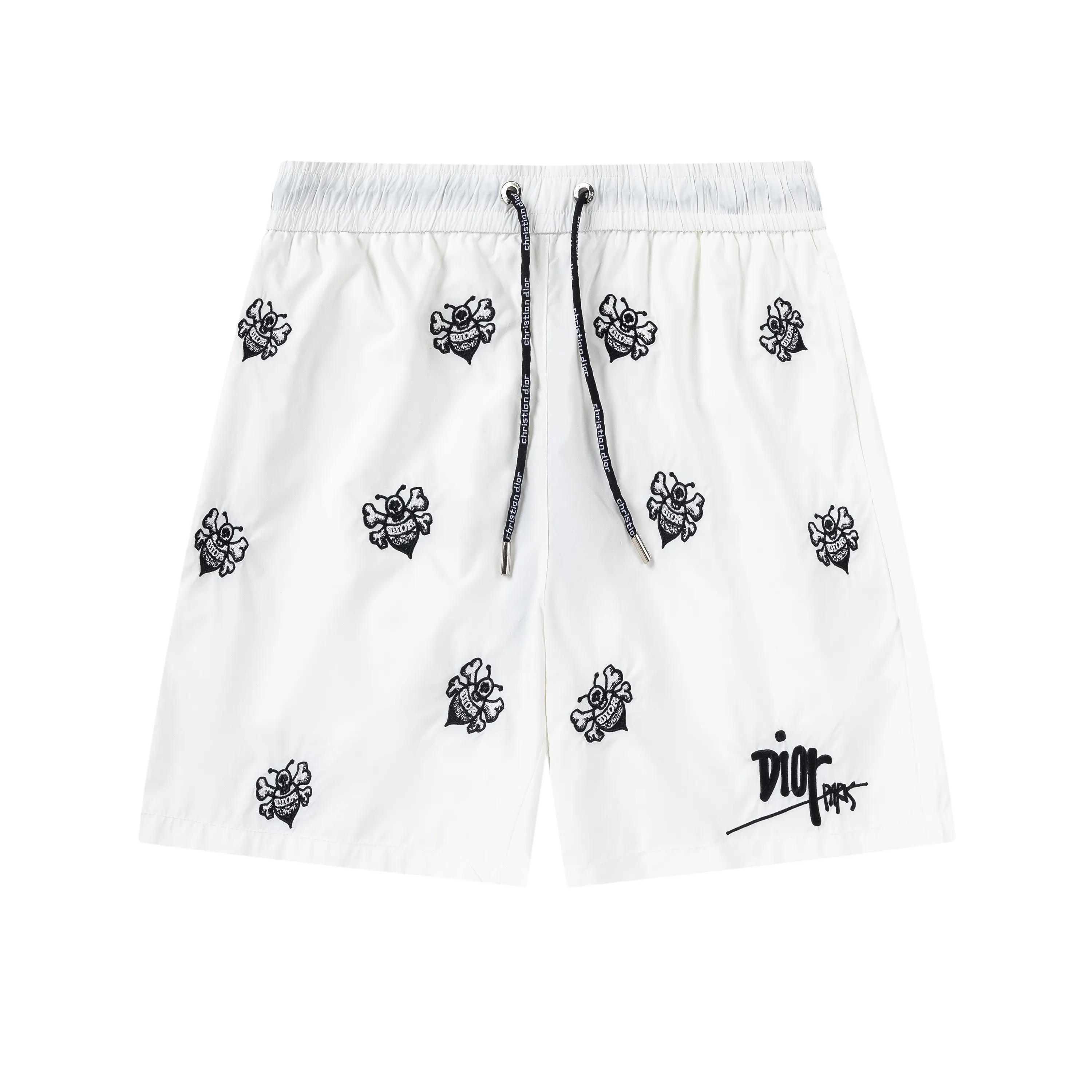 🅿️210 DiRO Dior 2025 spring and summer logo embroidery. New fashionable beach shorts, with lining and mesh shorts! The official website is synchronized with the original 1-1 replica, the original hardware is selected from high-quality polyester fiber fabrics, with a delicate feel, a must-have item for summer, and the upper body effect is super handsome! Color: Black White Size: S M L XL XXL