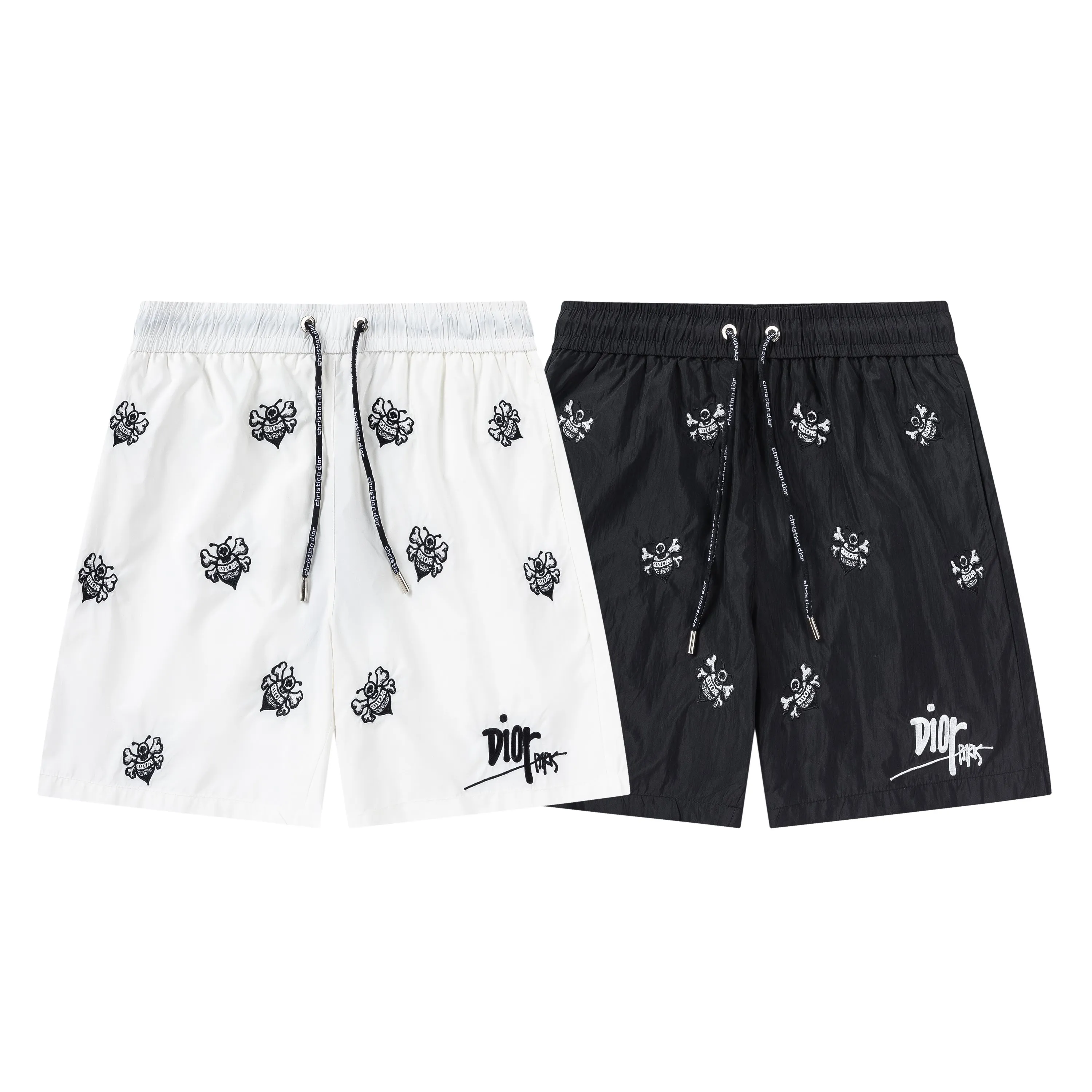 🅿️210 DiRO Dior 2025 spring and summer logo embroidery. New fashionable beach shorts, with lining and mesh shorts! The official website is synchronized with the original 1-1 replica, the original hardware is selected from high-quality polyester fiber fabrics, with a delicate feel, a must-have item for summer, and the upper body effect is super handsome! Color: Black White Size: S M L XL XXL