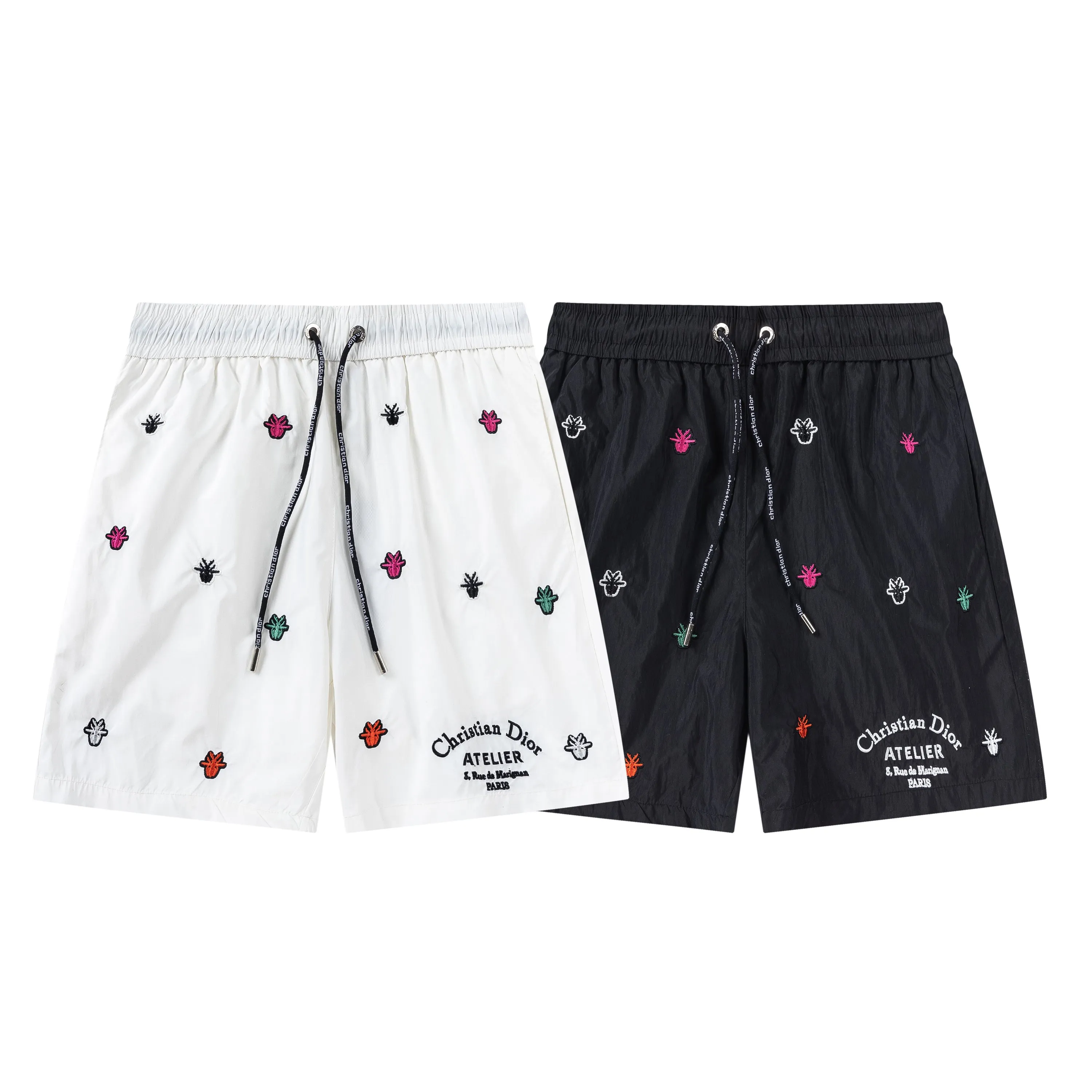 🅿️210 DiRO Dior 2025 spring and summer logo embroidery. New fashionable beach shorts, with lining and mesh shorts! The official website is synchronized with the original 1-1 replica, the original hardware is selected from high-quality polyester fiber fabrics, with a delicate feel, a must-have item for summer, and the upper body effect is super handsome! Color: Black White Size: S M L XL XXL