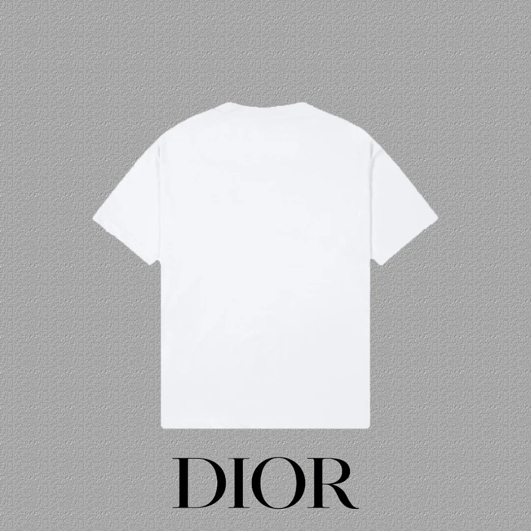🅿️170 [DIOR Dior] 2025FW short-sleeved T-shirt, silicone LOGO printing, high-end 26s double yarn 300g fabric, heavy fabric, custom stretcher rib, same vat and dye, complete three standards, same style for men and women, color: black, white, size: S M L XL 2XL