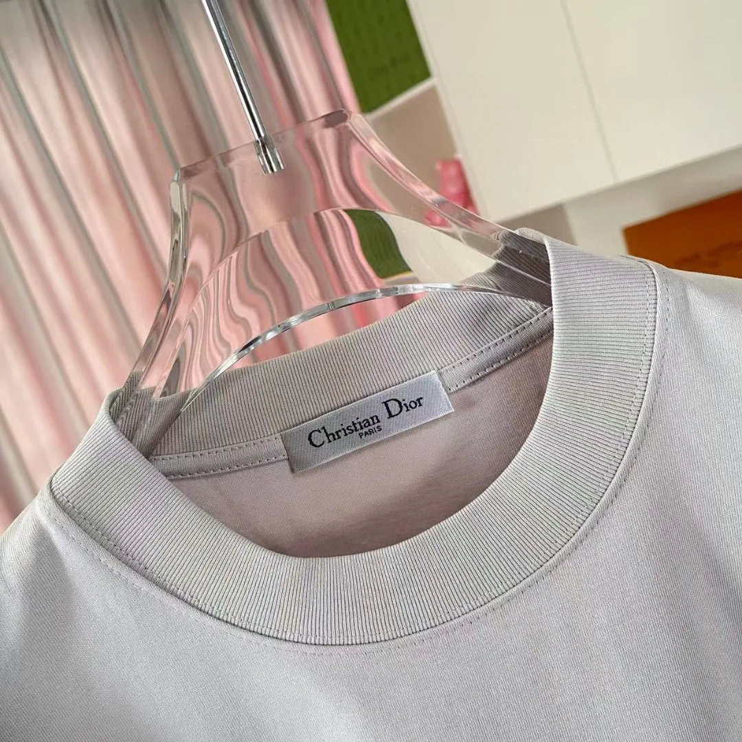 🅿️170 Dio Dior 2025 summer new style Personalized letter logo printing Short-sleeved T-shirt Customized fabric 300g Same style for men and women Color: Black White Pink Sky Blue Iron Gray Size: S M L XL XXL Five codes ​