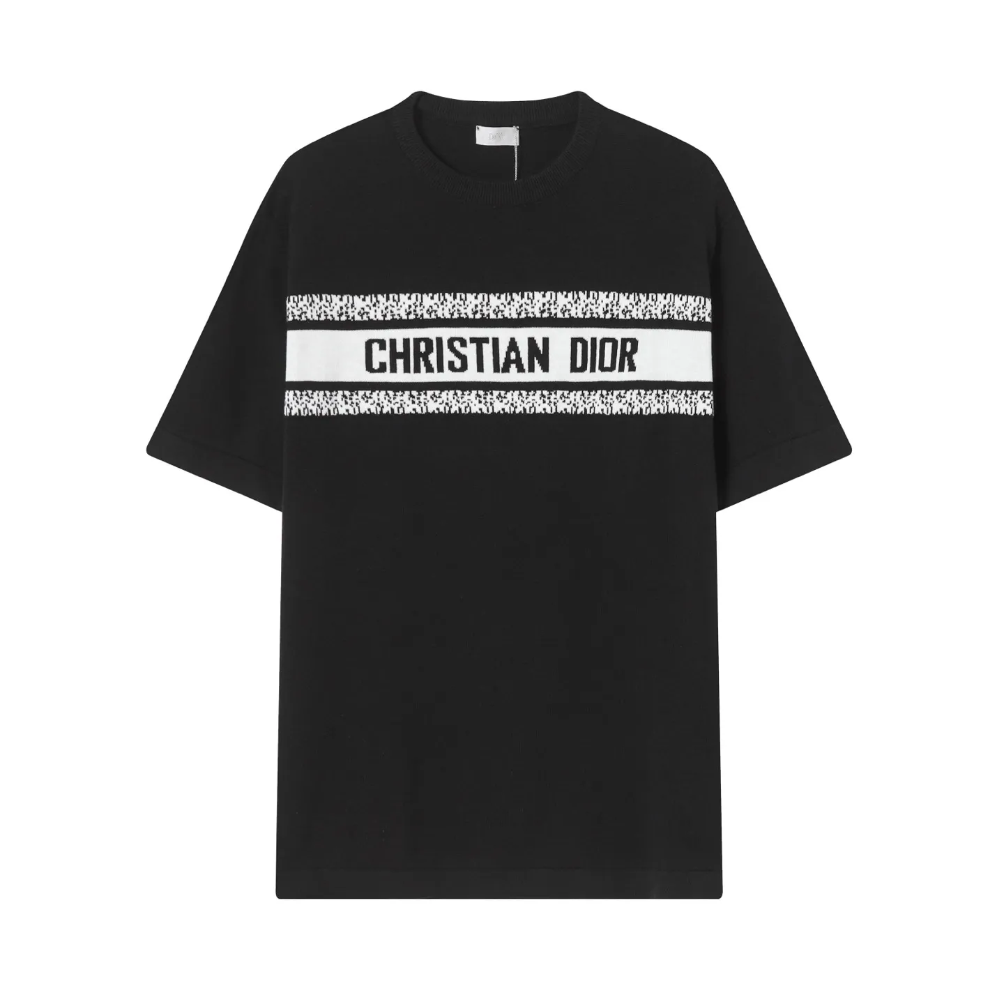 🅿️220 DiOR Dior logo jacquard knitted round neck short-sleeved T-shirt. The quality is absolutely guaranteed. A must-have for fashionable people. All three standards. Same style for men and women. Color: black white. Size: XS S M L