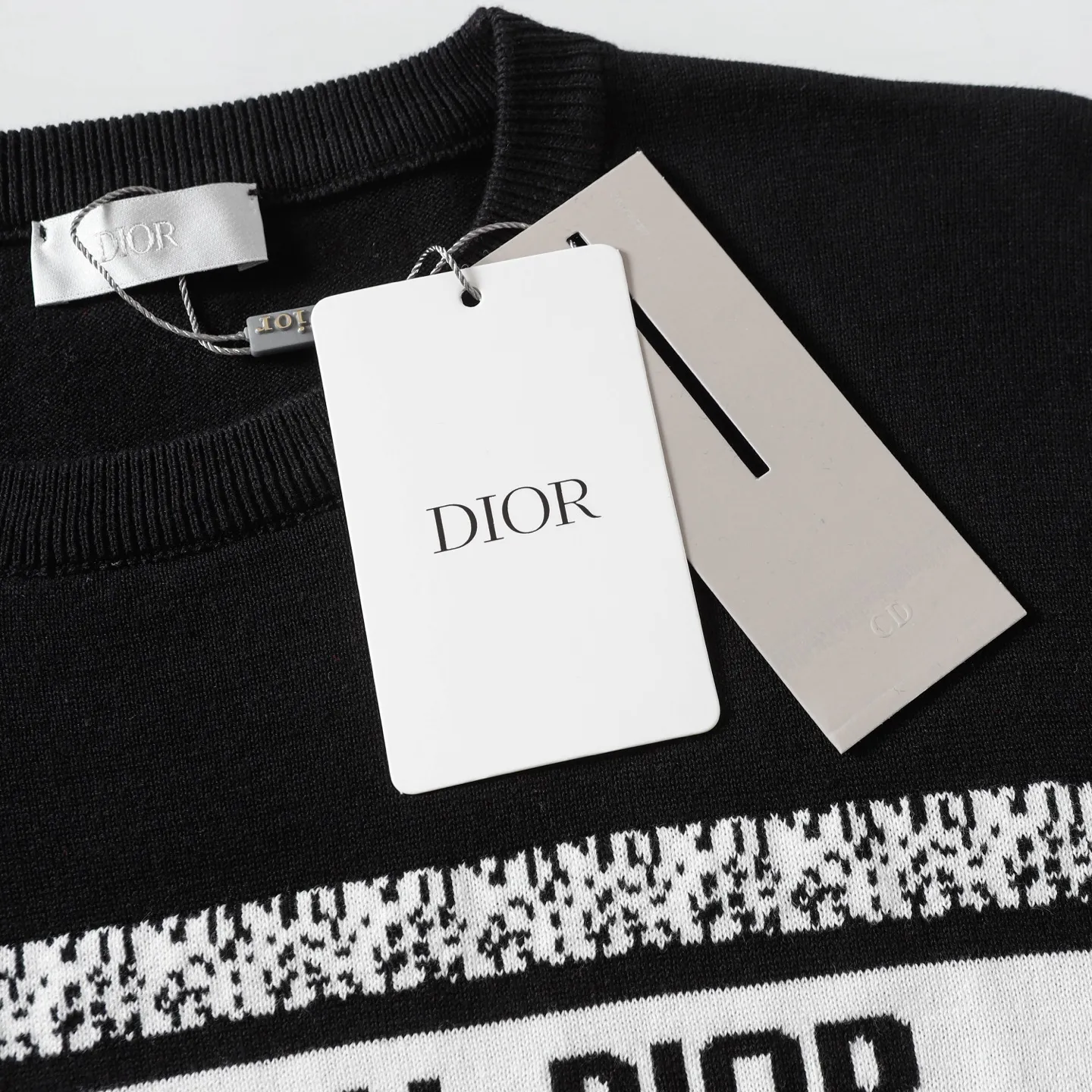 🅿️220 DiOR Dior logo jacquard knitted round neck short-sleeved T-shirt. The quality is absolutely guaranteed. A must-have for fashionable people. All three standards. Same style for men and women. Color: black white. Size: XS S M L