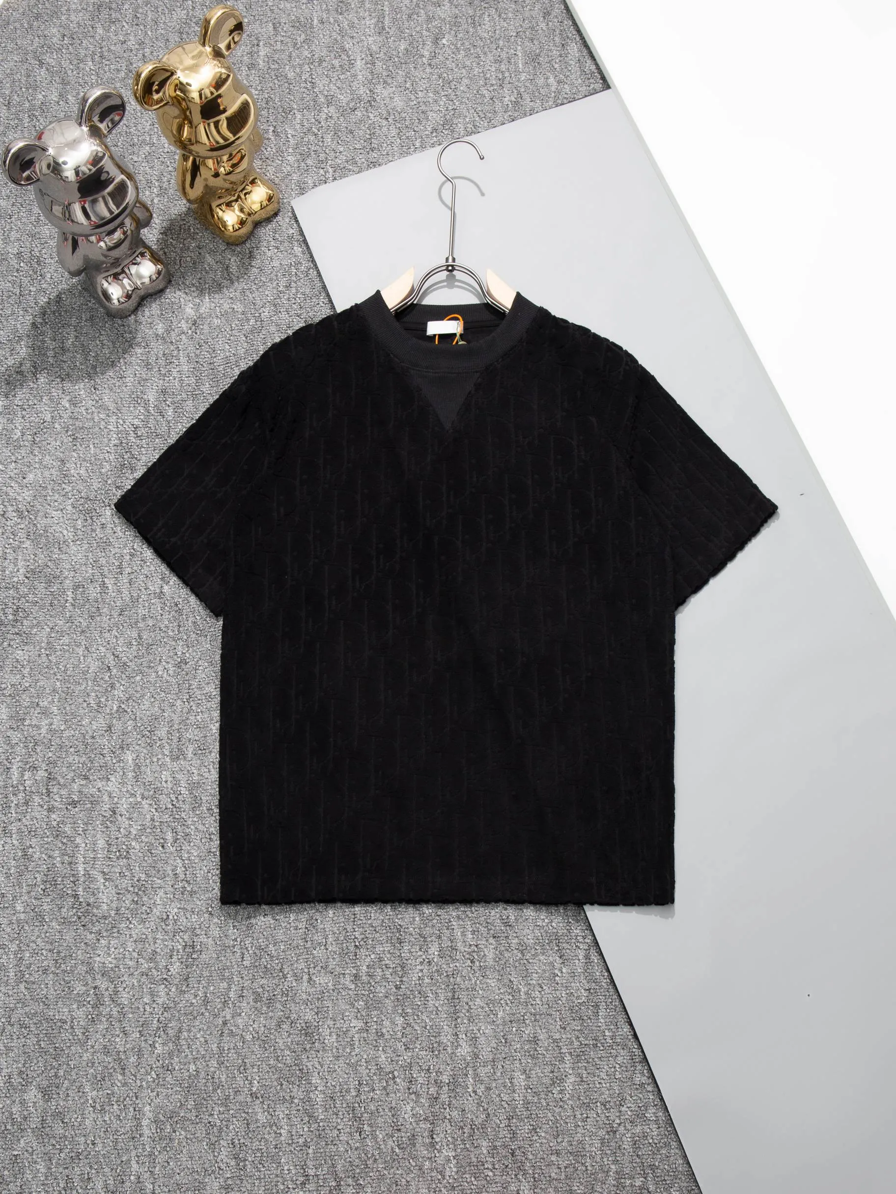 🅿️200 DIOR round neck triangle short-sleeved T-shirt made of cloth LOGO velvet fabric, official synchronization, 1:1 original mold opening, fashionable personality, versatile trend, pure original quality, original washed fabric, tag, collar label, washed wheat, complete three labels, color: black, white, coffee, purple, size: S M L XL