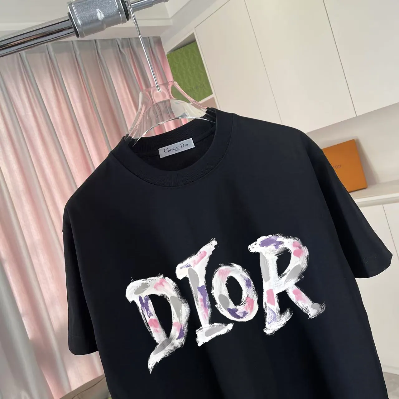 🅿️170 Dio*2025 autumn new style Personalized letter logo printing Short-sleeved T-shirt Customized fabric 300g Same style for men and women Color: Black White Pink Iron Gray Size: S M L XL XXL Five codes