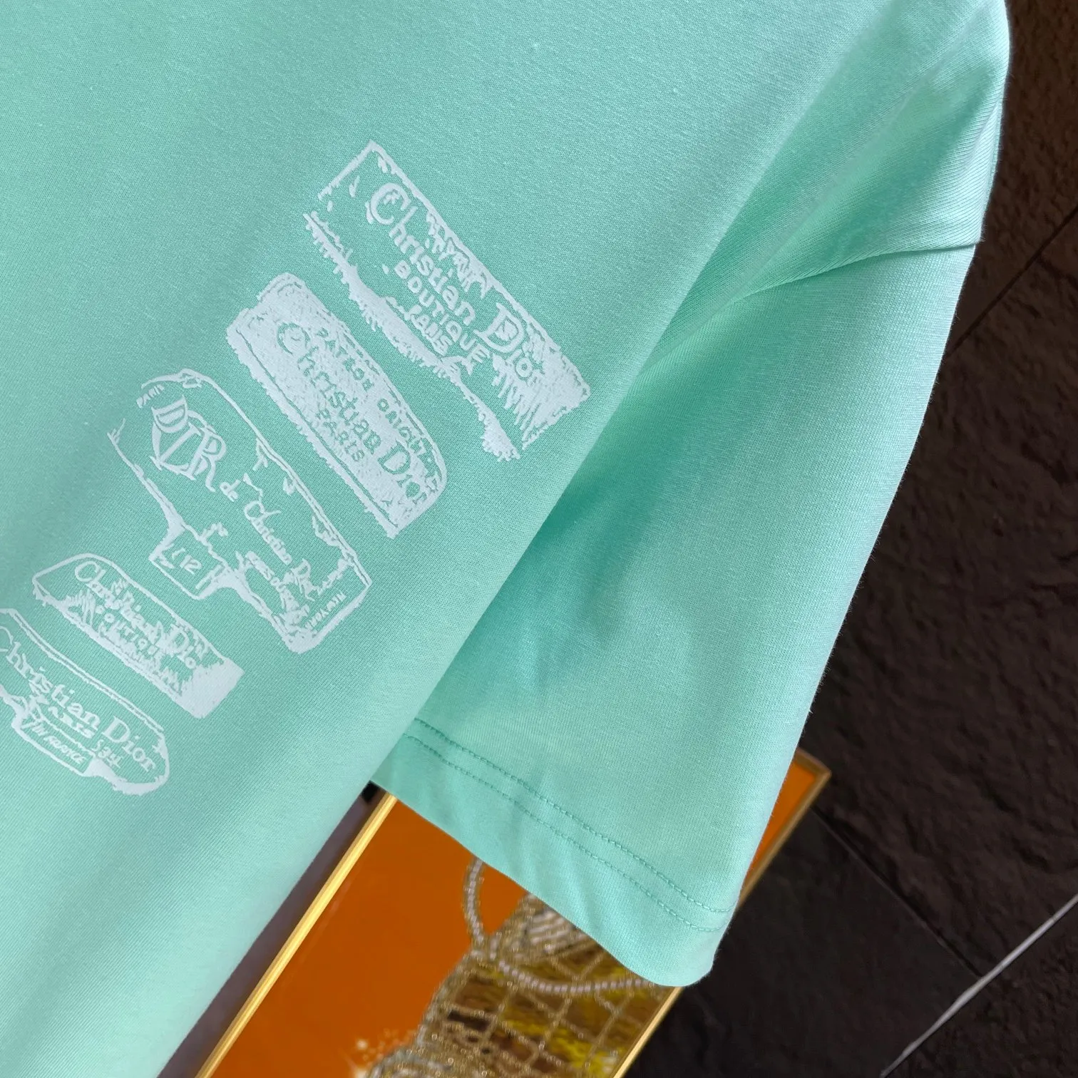 🅿️170 Dio* Dior* 2025 spring and summer new short-sleeved T-shirt Heavy cotton letter pattern printing Color: Black White Mint Green Size: S M L XL XXL