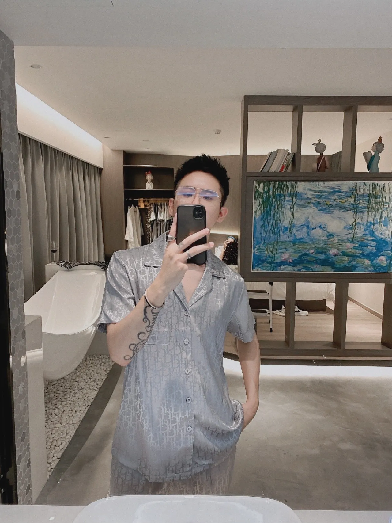 🅿️360 Dior home wear, high-end Korean silk fabric, skin-friendly, soft and comfortable Size: M～XXXL