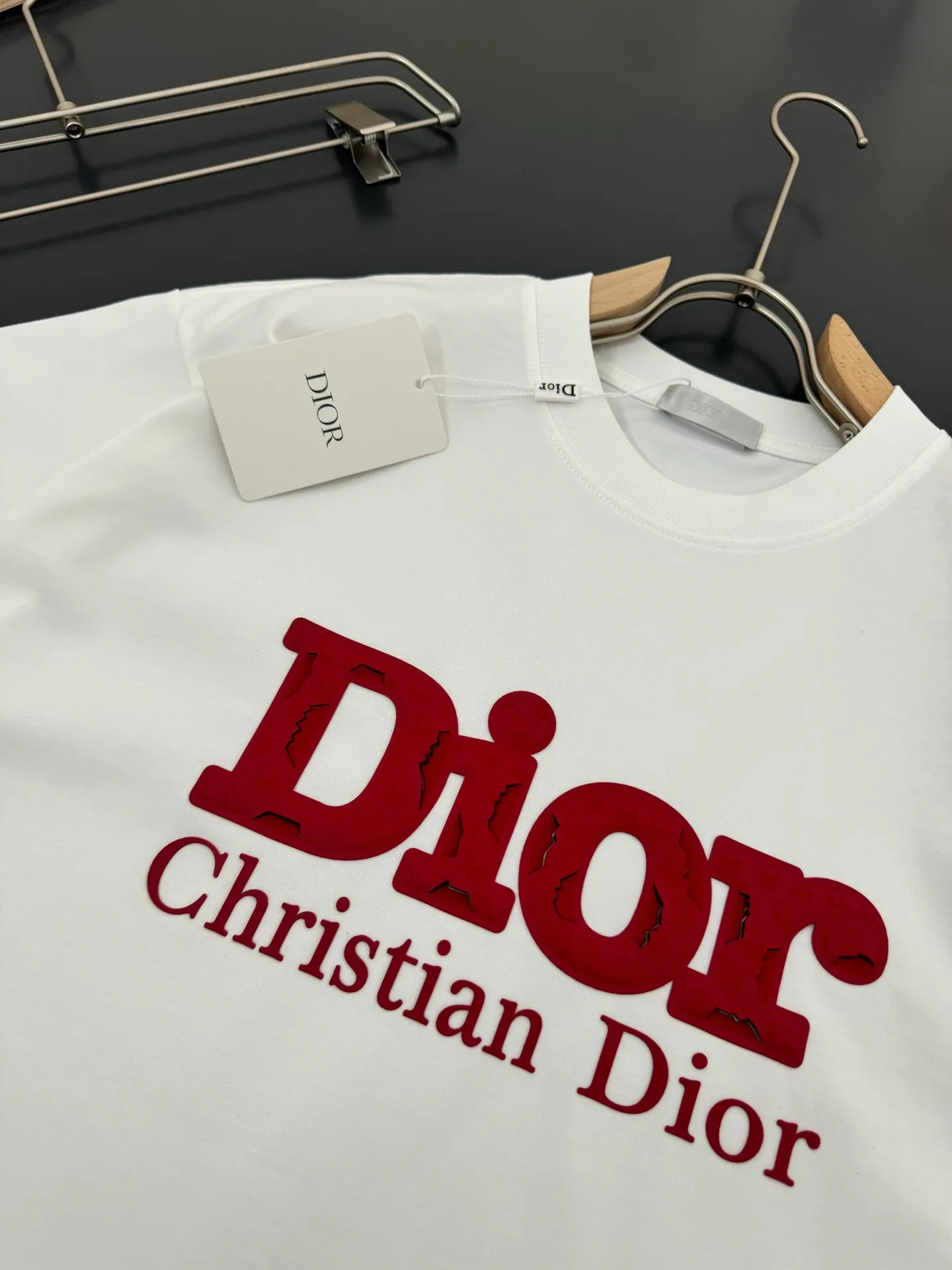 🅿️220 DIOR*Dior*320g heavyweight pure cotton t-shirt, thick, breathable and loose fit, heavy craftsmanship logo design, spring and summer new round neck fashionable short-sleeved t-shirt, comfortable to the skin, durable and easy to wear, meticulous original craftsmanship, a must-have for casual and versatile color: black white code number: S M L XL XXL