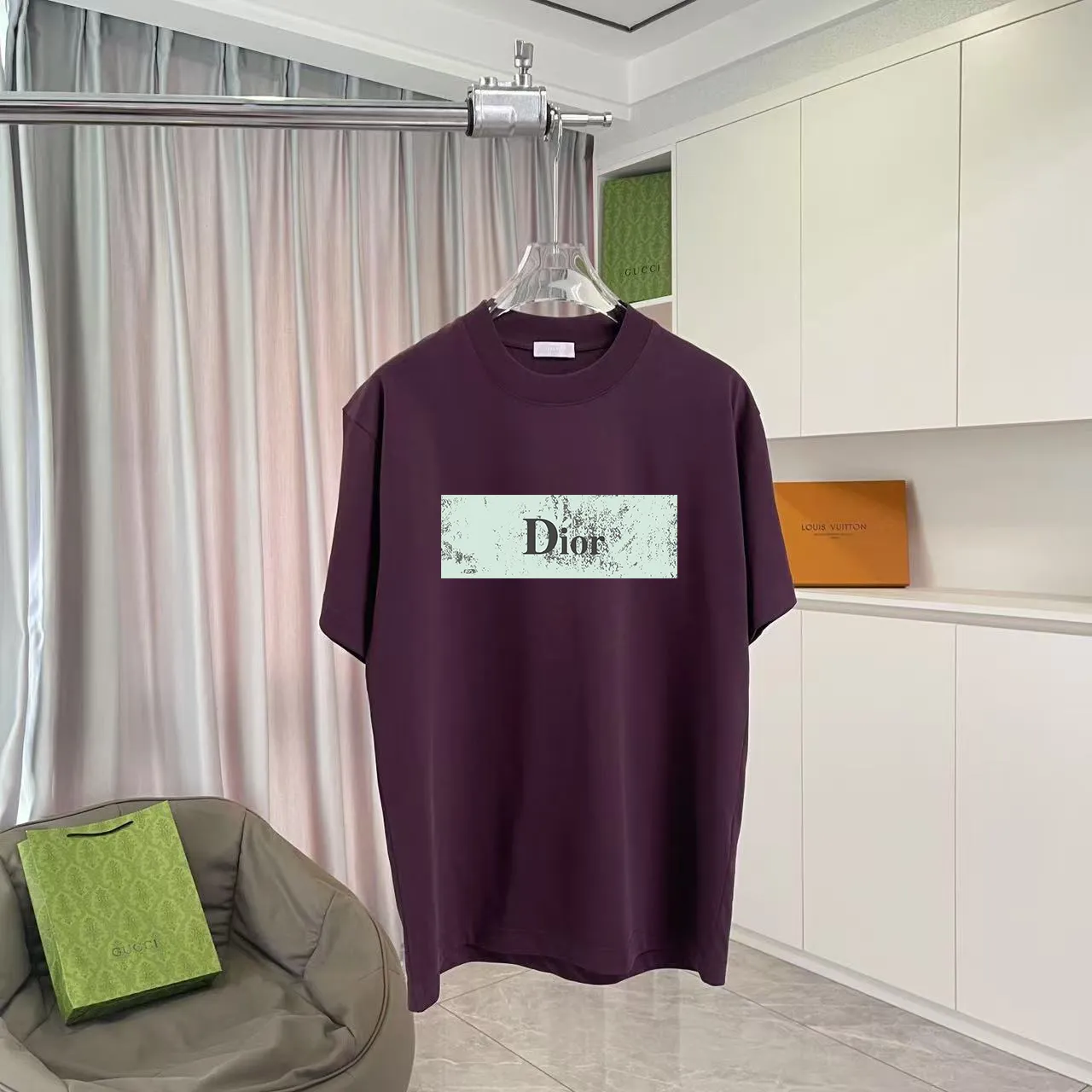 🅿️170 Dio*Dior 2025 summer new style Personalized letter logo printing Short-sleeved T-shirt Customized fabric 300g Same style for men and women Color: Black White Purple Iron Gray Size: S M L XL XXL Five codes​