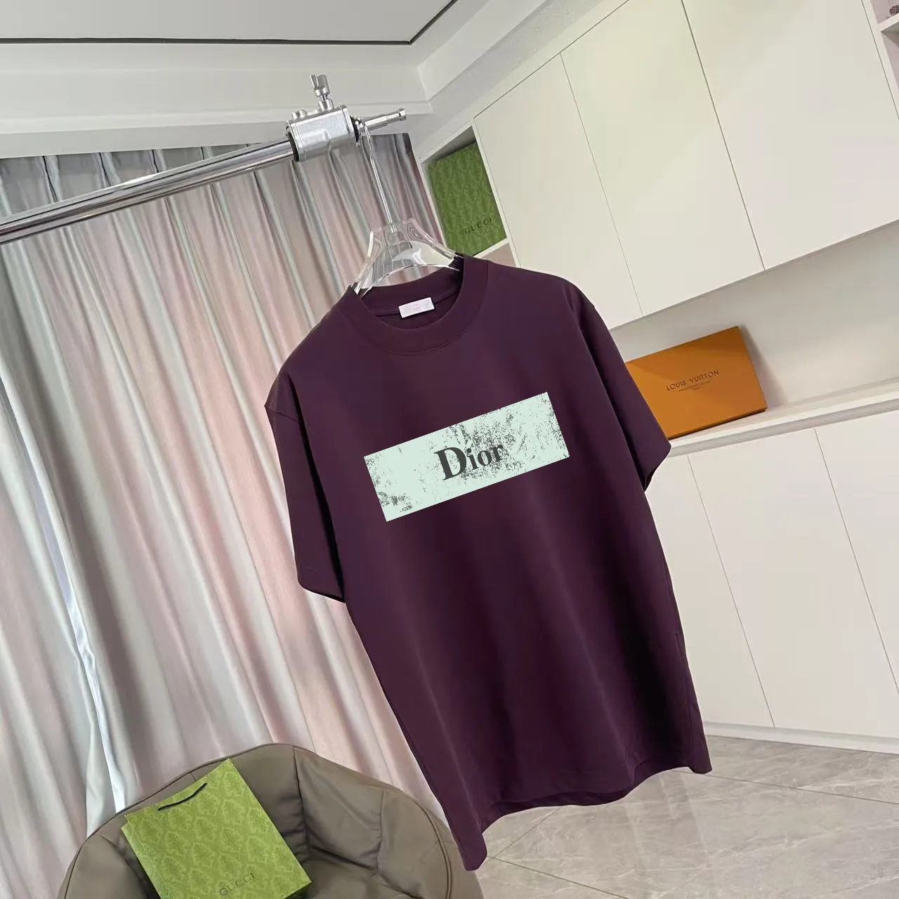 🅿️170 Dio*Dior 2025 summer new style Personalized letter logo printing Short-sleeved T-shirt Customized fabric 300g Same style for men and women Color: Black White Purple Iron Gray Size: S M L XL XXL Five codes​