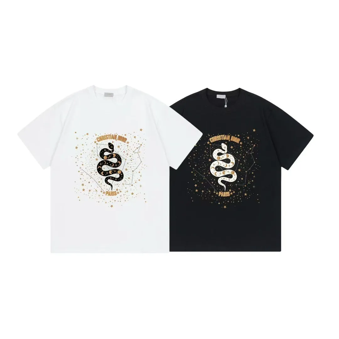 🅿️170 (out the next day) DIOR Dior 2025 new height limited star snake letter logo same style for men and women short-sleeved T-shirt · Customized 300g 100% double yarn pure cotton fabric · Custom dyed 32 double-strand threads · Collar label, main mark and three labels complete Color: White Size: XS S M L