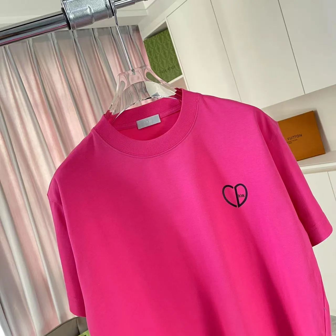 🅿️170 Dio Dior 2025 new summer style love letter three-dimensional silicone printing short-sleeved T-shirt customized fabric 300g same style for men and women Color: black white rose red iron gray Size: S M L XL XXL five sizes ​
