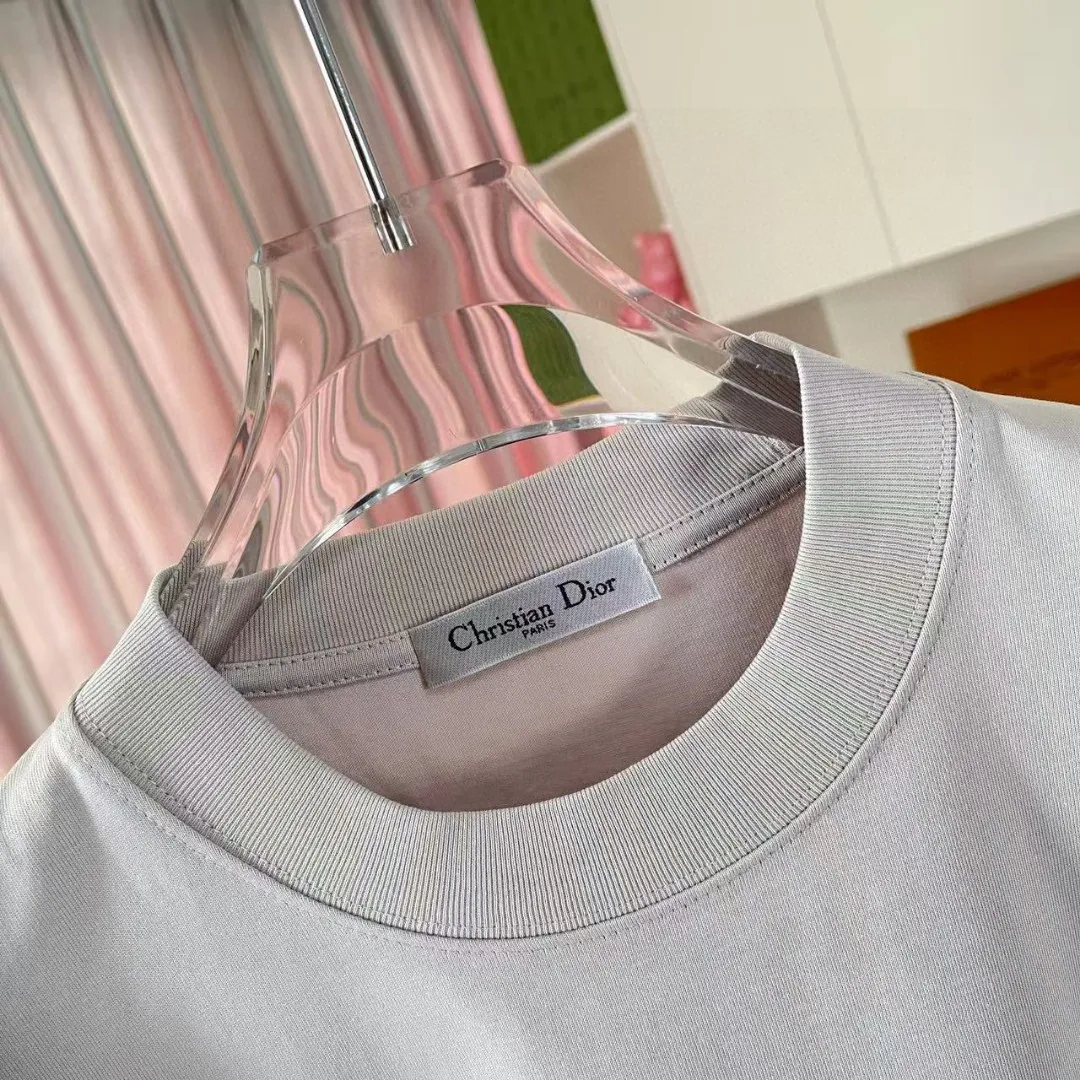 🅿️170 Dio Dior 2025 summer new style Personalized letter logo printing Short-sleeved T-shirt Customized fabric 300g Same style for men and women Color: Black White Sky Blue Iron Gray Size: S M L XL XXL Five codes​