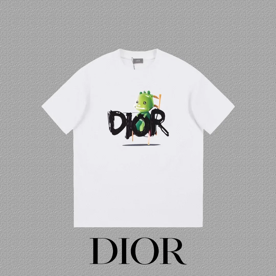 🅿️170 [DIOR Dior] 2025FW short-sleeved T-shirt LOGO printing High-end 26s double yarn 300g fabric Heavy fabric Customized frame ribbing in the same cylinder and dyeing Complete three standards Same style for men and women Color: Black White Size: S M L XL 2XL