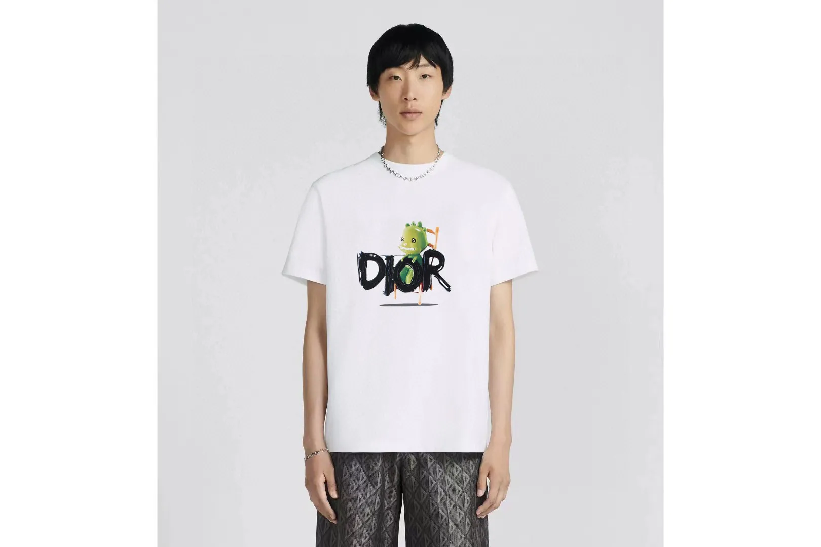 🅿️170 [DIOR Dior] 2025FW short-sleeved T-shirt LOGO printing High-end 26s double yarn 300g fabric Heavy fabric Customized frame ribbing in the same cylinder and dyeing Complete three standards Same style for men and women Color: Black White Size: S M L XL 2XL