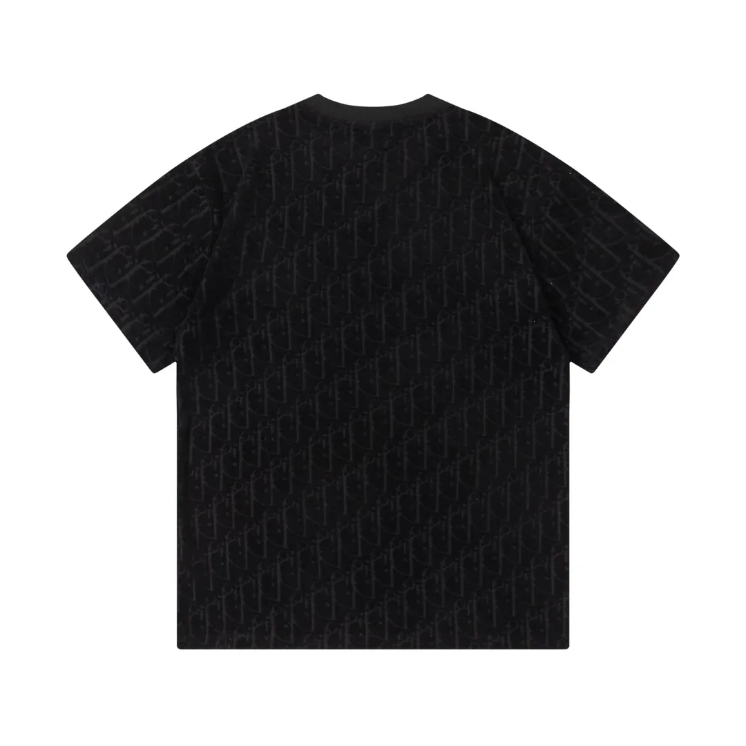 🅿️170 Dior Dior 2025 early spring new style customized towel jacquard fabric with dark letter logo all over, same style for men and women, short-sleeved T-shirt, color: black, size: XS-L