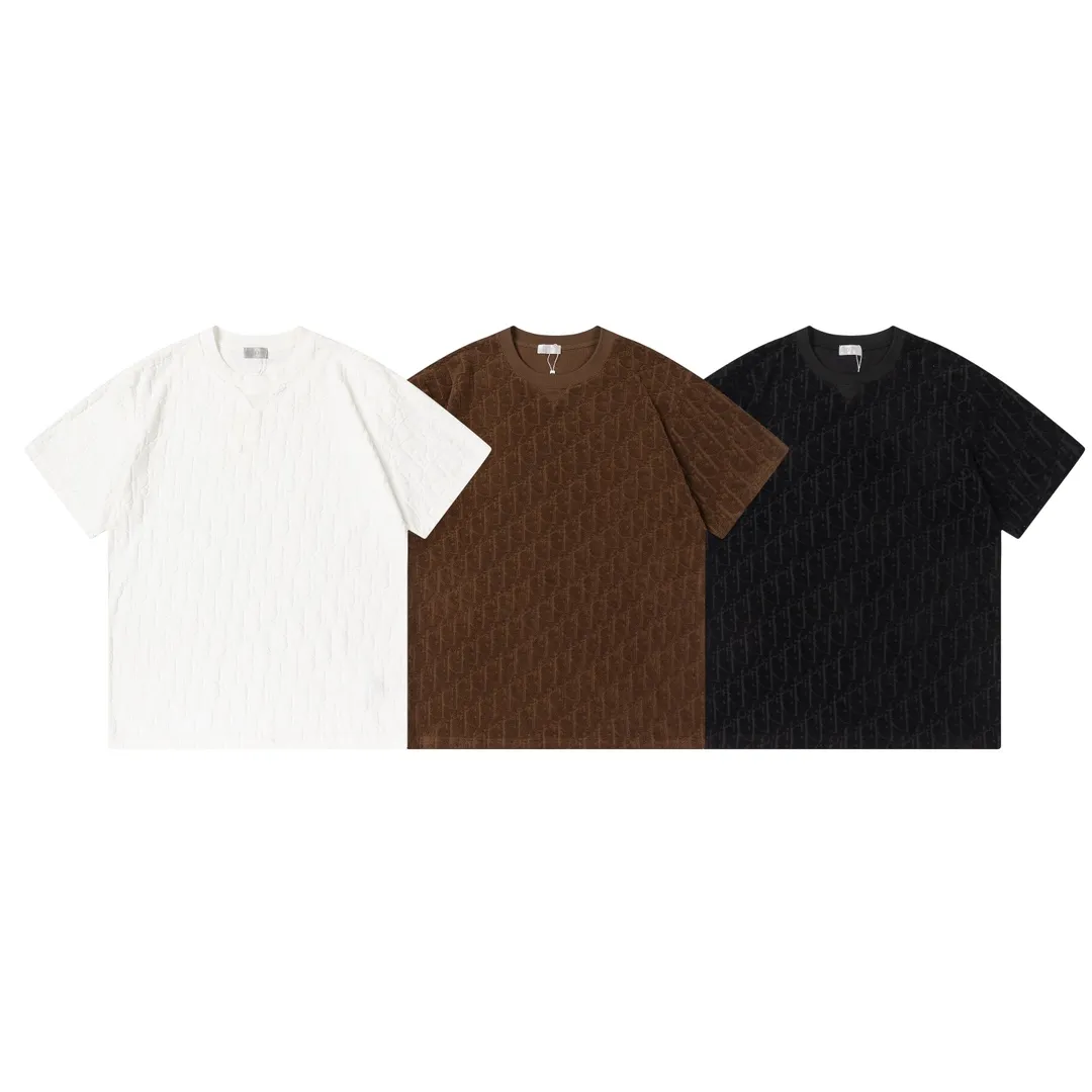 🅿️170 Dior Dior 2025 early spring new style customized towel jacquard fabric with dark letter logo all over, same style for men and women, short-sleeved T-shirt, color: black, size: XS-L