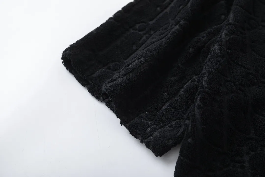 🅿️170 Dior Dior 2025 early spring new style customized towel jacquard fabric with dark letter logo all over, same style for men and women, short-sleeved T-shirt, color: black, size: XS-L